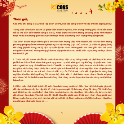THƯ GỬI CÁC CEO VÀ CẤP QUẢN LÝ TẬP ĐOÀN BCONS