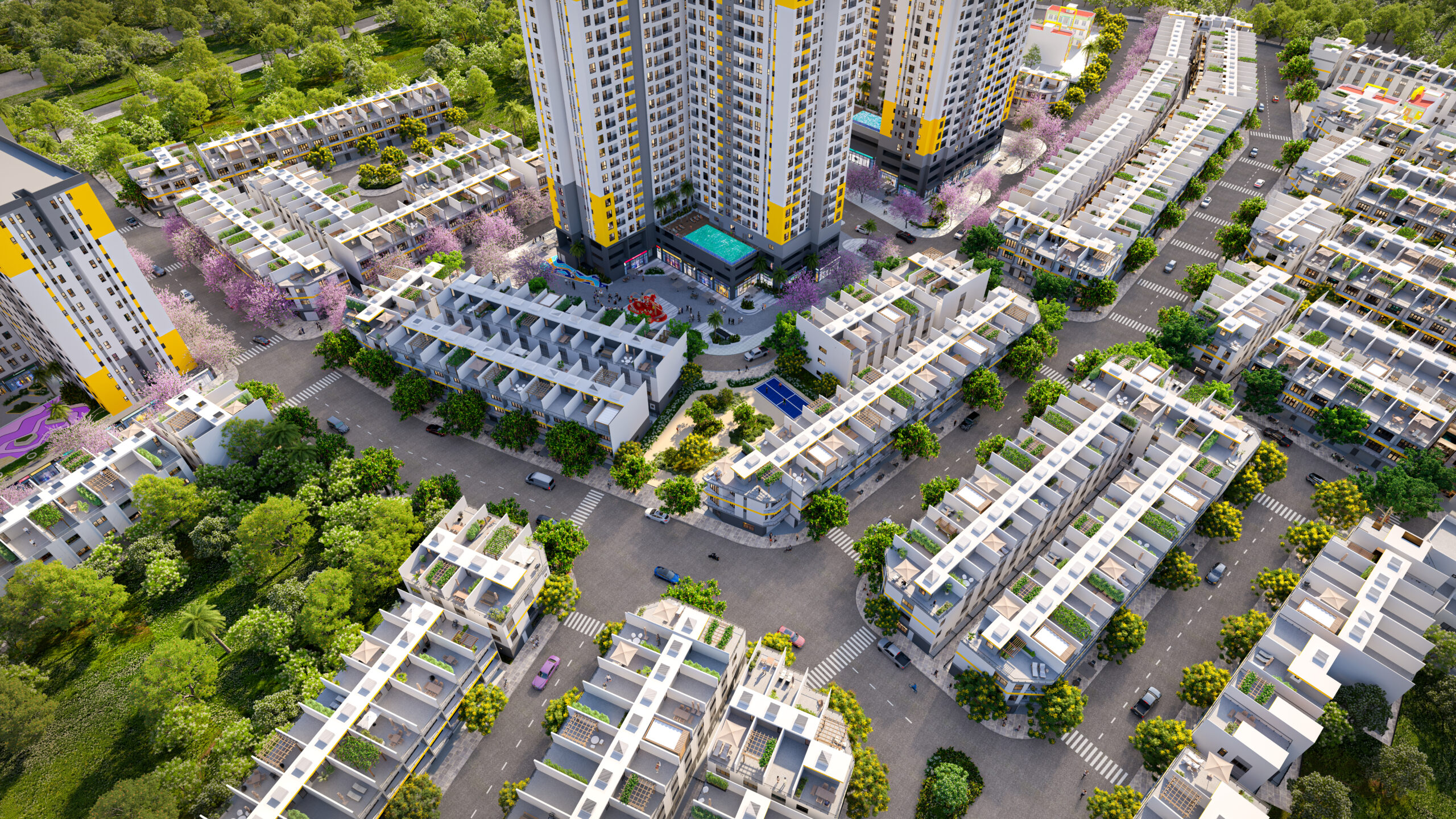 Các dãy nhà phố Bcons City Life nhìn từ trên cao